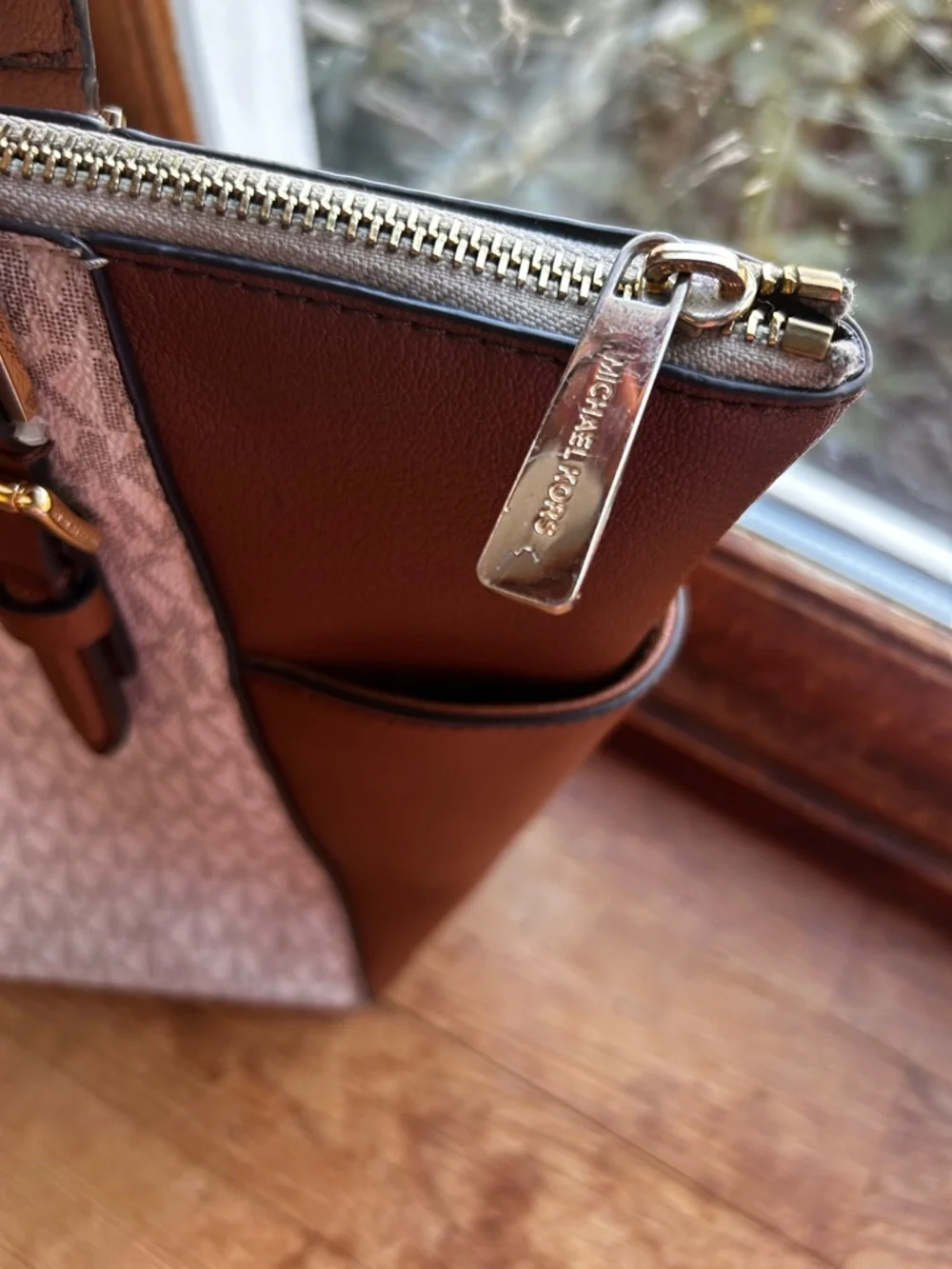 Michael Kors Charlotte Leather Top Zip Bag in Vanilla w/ Goldtone Hardware